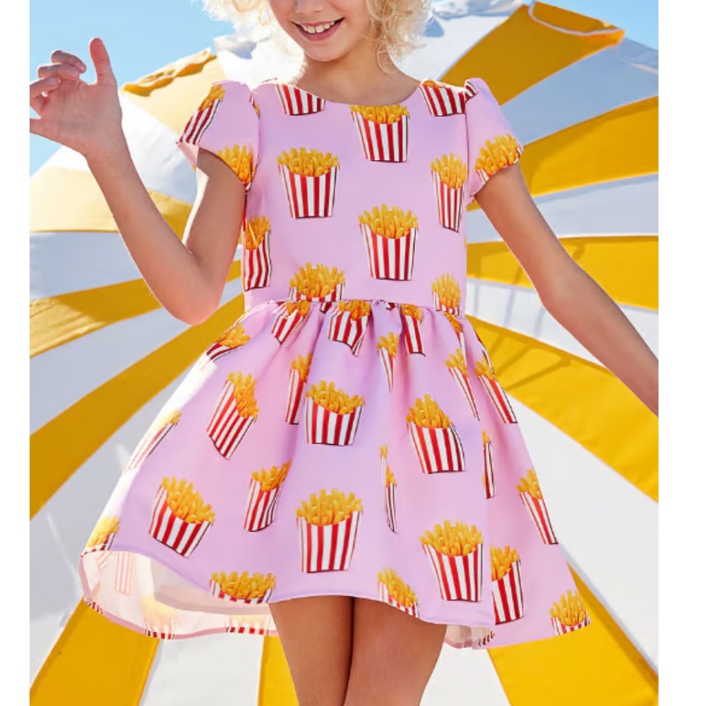 Halabaloo Girls Pink French Fries Print Dress Size 5